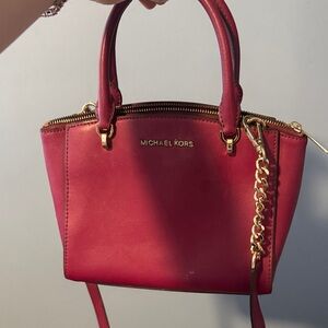 Michael Kors Cherry Satchel with Gold Accents